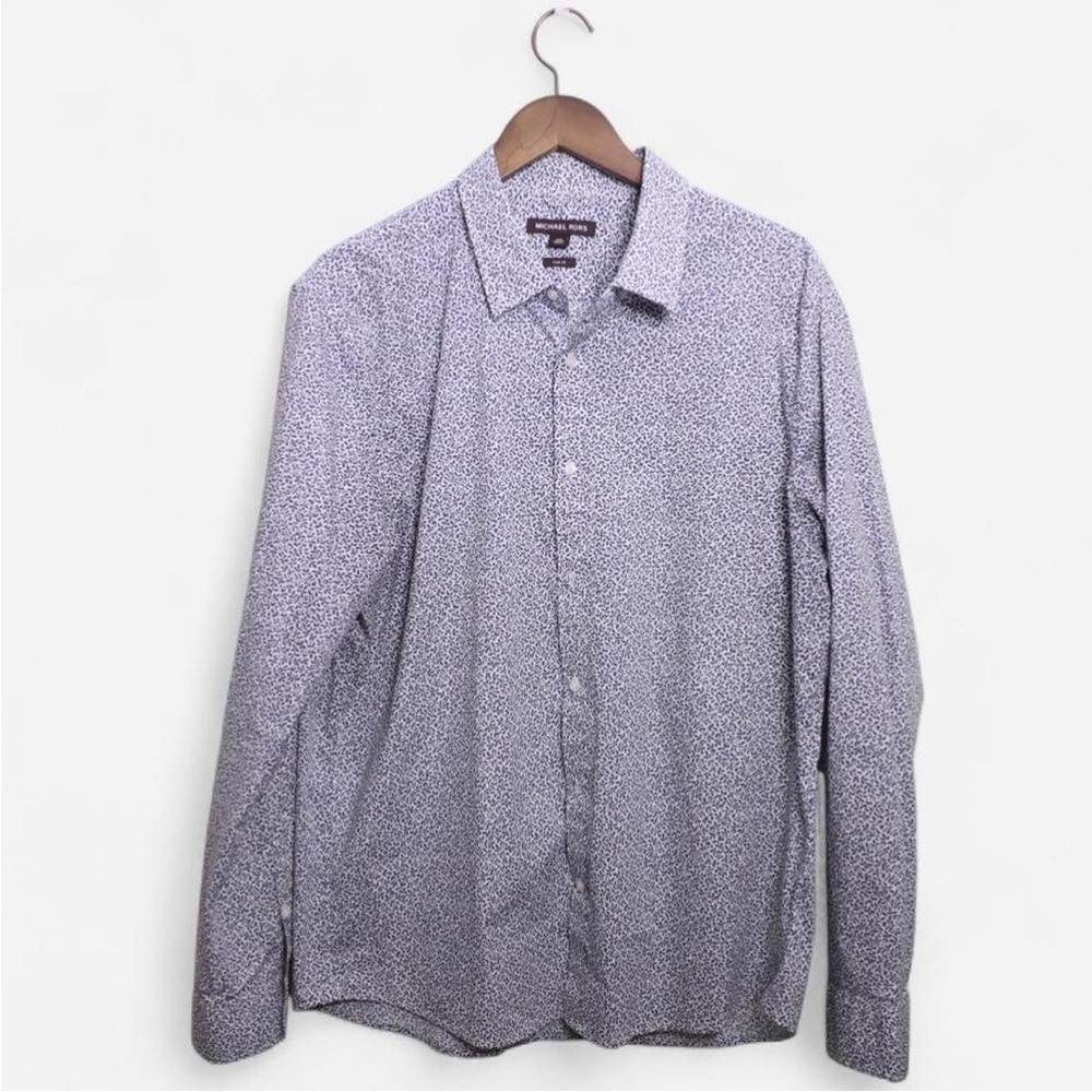Michael Kors Men's White and Blue Patterned Shirt